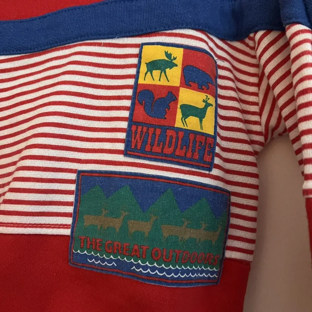 Vintage Red Striped Wildlife Pullover
